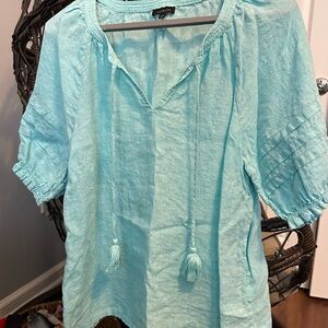 Talbots Aqua Blouse with Tassel Ties